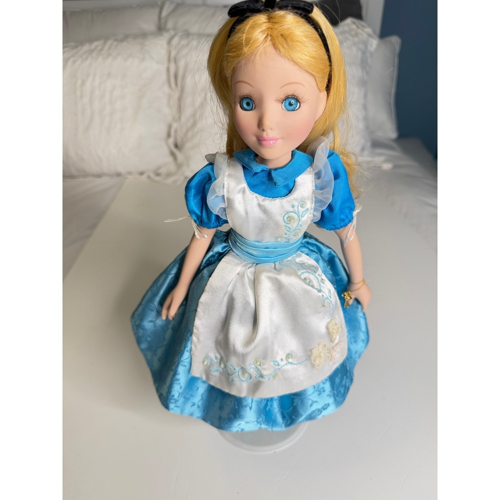 Disney Alice in Wonderland Doll Kids 16" Blue Excellent Brass Key Porcelain Doll